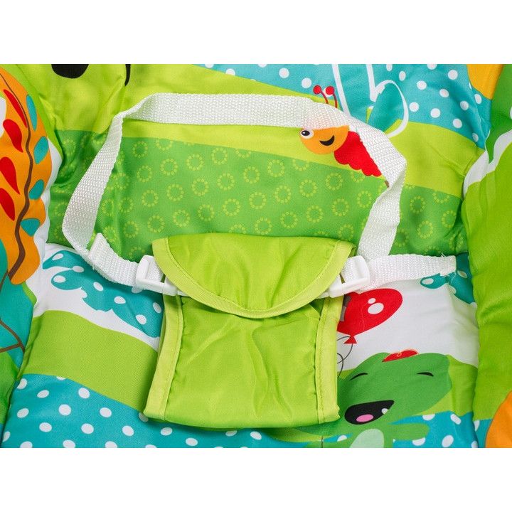 Balansoar si Scaun 3 in 1 cu Vibratii Relaxante, 'Happy Jungle', 8 Melodii, Bara de Activitati cu Jucarii, Husa detasabila si lavabila, Centuri de Siguranta, 0-18 kg