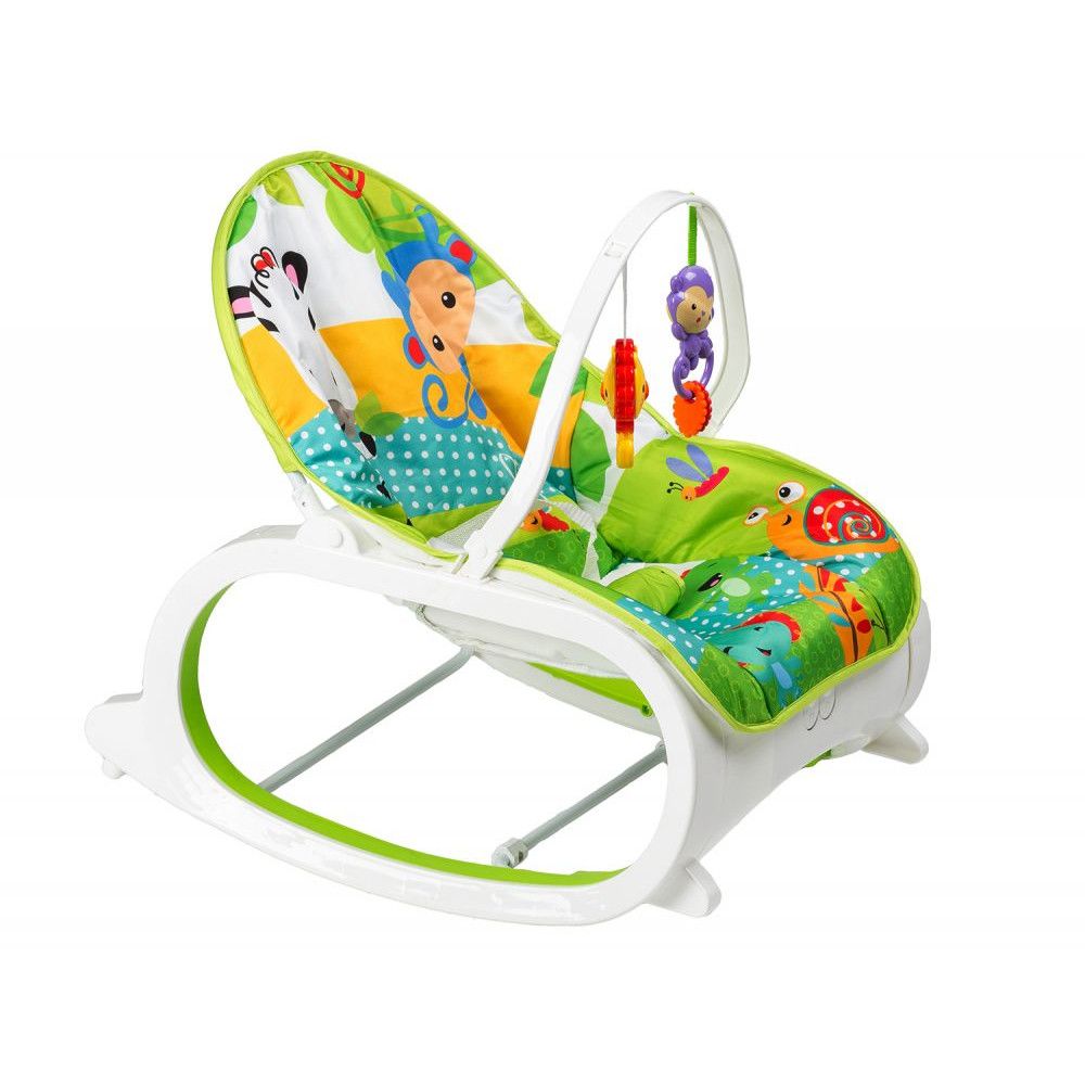 Balansoar si Scaun 3 in 1 cu Vibratii Relaxante, 'Happy Jungle', 8 Melodii, Bara de Activitati cu Jucarii, Husa detasabila si lavabila, Centuri de Siguranta, 0-18 kg