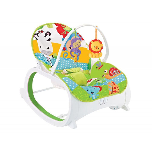 Balansoar si Scaun 3 in 1 cu Vibratii Relaxante, 'Happy Jungle', 8 Melodii, Bara de Activitati cu Jucarii, Husa detasabila si lavabila, Centuri de Siguranta, 0-18 kg