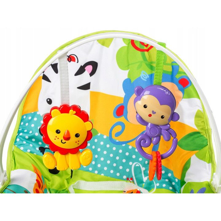 Balansoar si Scaun 3 in 1 cu Vibratii Relaxante, 'Happy Jungle', 8 Melodii, Bara de Activitati cu Jucarii, Husa detasabila si lavabila, Centuri de Siguranta, 0-18 kg