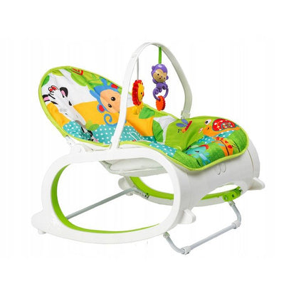 Balansoar si Scaun 3 in 1 cu Vibratii Relaxante, 'Happy Jungle', 8 Melodii, Bara de Activitati cu Jucarii, Husa detasabila si lavabila, Centuri de Siguranta, 0-18 kg