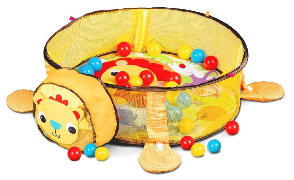 Centru de activitati interactiv IDL, Micul Leu cu 30 de bile colorate, Accesorizat cu jucarii simbolice in miscare, Permite dezvoltarea imaginatiei si stimuleaza capacitatea de concentrare a micutilor, Galben
