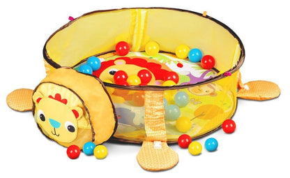 Centru de activitati interactiv IDL, Micul Leu cu 30 de bile colorate, Accesorizat cu jucarii simbolice in miscare, Permite dezvoltarea imaginatiei si stimuleaza capacitatea de concentrare a micutilor, Galben