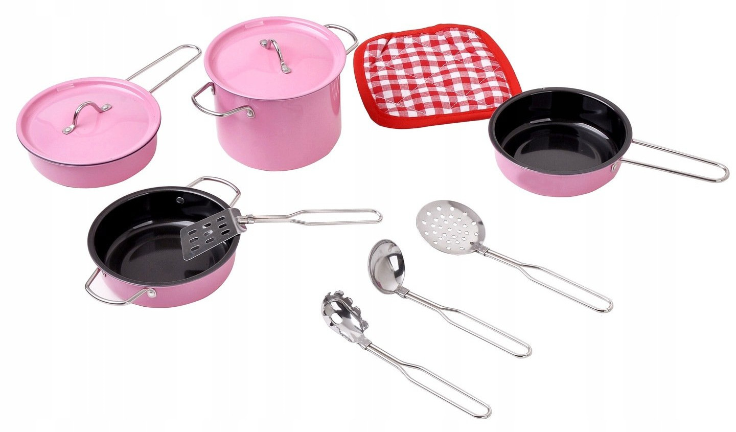 Set de Gatit idealSTORE cu 2 vase si capace in dimensiuni diferite, tigaie si ustensile specifice