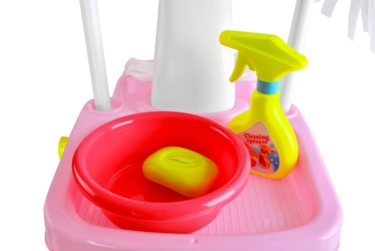 Carucior Profesional pentru Curatenie idealStore Cleaning Toys, cu Perie, Mop, Storcator, Galeata, Saci, Dezvolta Abilitatile Manuale si de Coordonare