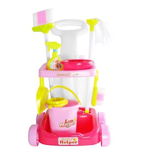 Carucior Profesional pentru Curatenie idealStore Cleaning Toys, cu Perie, Mop, Storcator, Galeata, Saci, Dezvolta Abilitatile Manuale si de Coordonare