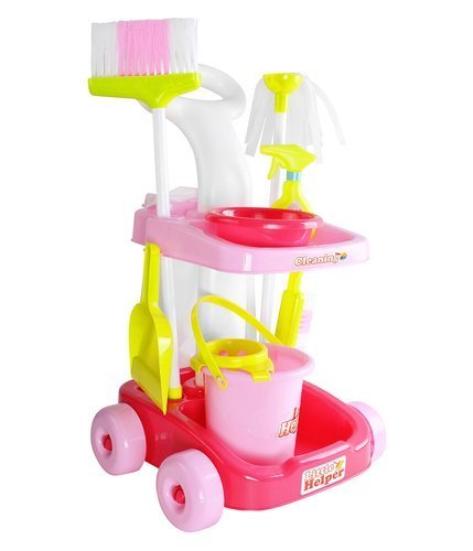 Carucior Profesional pentru Curatenie idealStore Cleaning Toys, cu Perie, Mop, Storcator, Galeata, Saci, Dezvolta Abilitatile Manuale si de Coordonare