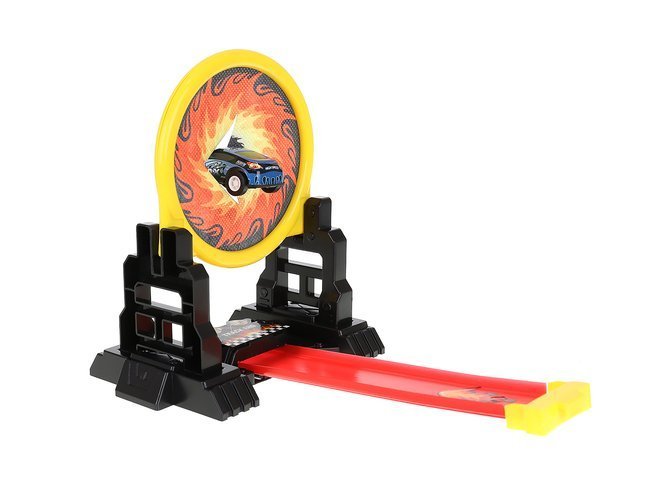 Circuit cu lansator si masinuta de jucarie, pista cu x 2 bucle si 2 masini, lungime pista 165 cm