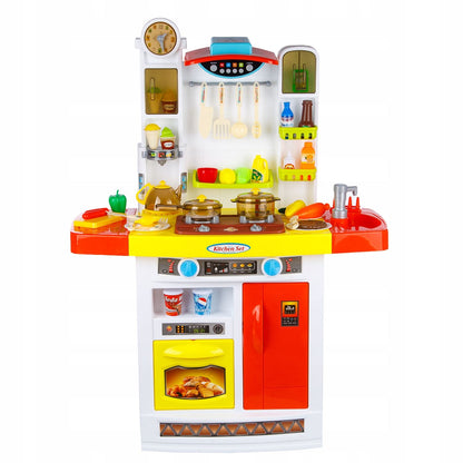 Bucatarie MULTIFUNCTIONALA IDL Candy Pink, 95 CM Inaltime, Efecte luminoase si sonore, Dotata cu accesorii simbolice: aragaz, frigider, cuptor, vesela, produse alimentare, Maro