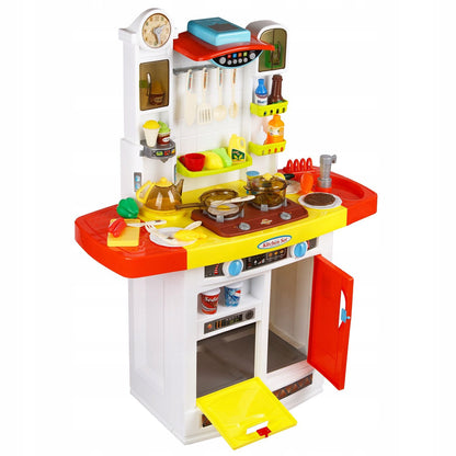 Bucatarie MULTIFUNCTIONALA IDL Candy Pink, 95 CM Inaltime, Efecte luminoase si sonore, Dotata cu accesorii simbolice: aragaz, frigider, cuptor, vesela, produse alimentare, Maro