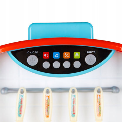 Bucatarie MULTIFUNCTIONALA IDL Candy Pink, 95 CM Inaltime, Efecte luminoase si sonore, Dotata cu accesorii simbolice: aragaz, frigider, cuptor, vesela, produse alimentare, Maro