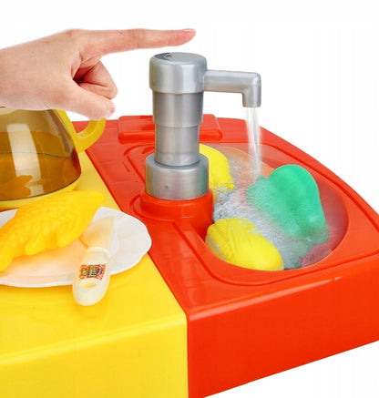 Bucatarie MULTIFUNCTIONALA IDL Candy Pink, 95 CM Inaltime, Efecte luminoase si sonore, Dotata cu accesorii simbolice: aragaz, frigider, cuptor, vesela, produse alimentare, Maro