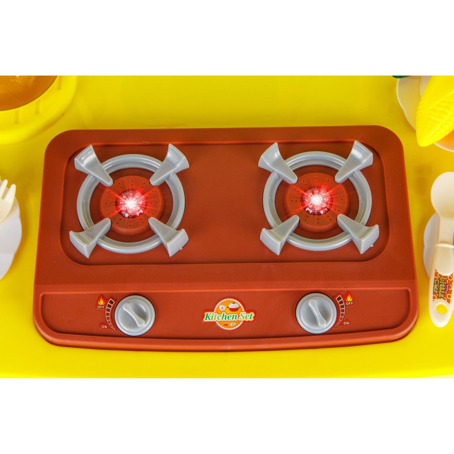 Bucatarie MULTIFUNCTIONALA IDL Candy Pink, 95 CM Inaltime, Efecte luminoase si sonore, Dotata cu accesorii simbolice: aragaz, frigider, cuptor, vesela, produse alimentare, Maro