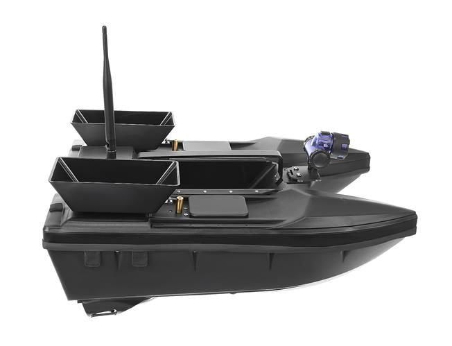 Barca idealSTORE de pescuit, Plantat momeala cu telecomanda, Dimensiuni 50 x 35 x 23 cm, Include 2 cuve, telecomanda, antena detasabila, Autonomie 500m, Baterie 5200mH/ 7,4V x2
