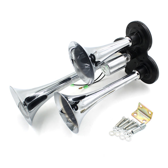 Claxon auto cu 3 goarne metalice, tensiune electrovalva 24 V, Sunet puternic 150 dB