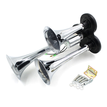 Claxon auto cu 3 goarne metalice, tensiune electrovalva 24 V, Sunet puternic 150 dB