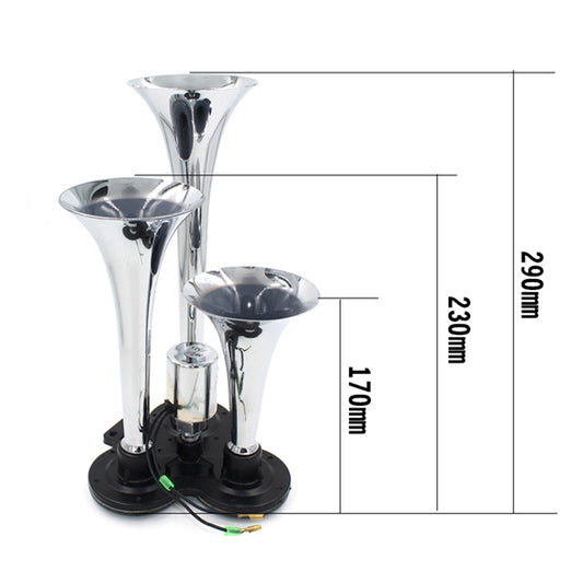 Claxon auto cu 3 goarne metalice, tensiune electrovalva 24 V, Sunet puternic 150 dB
