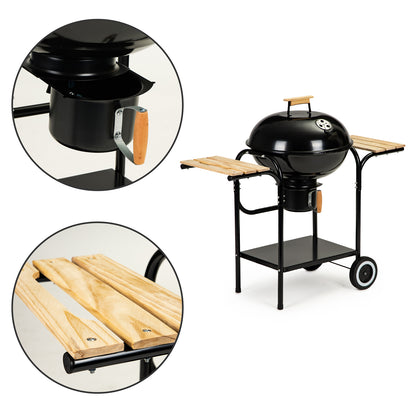 Gratar de Gradina cu Capac King Grill idealStore, Constructie Metalica Stabila, Mare Cromat 40 cm, Suport pentru Cenusa, Roti Incorporate, Sistem de Reglare al Temperaturii, Perfect pentru Terasa sau Gradina