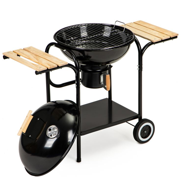 Gratar de Gradina cu Capac King Grill idealStore, Constructie Metalica Stabila, Mare Cromat 40 cm, Suport pentru Cenusa, Roti Incorporate, Sistem de Reglare al Temperaturii, Perfect pentru Terasa sau Gradina