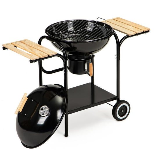 Gratar de Gradina cu Capac King Grill idealStore, Constructie Metalica Stabila, Mare Cromat 40 cm, Suport pentru Cenusa, Roti Incorporate, Sistem de Reglare al Temperaturii, Perfect pentru Terasa sau Gradina