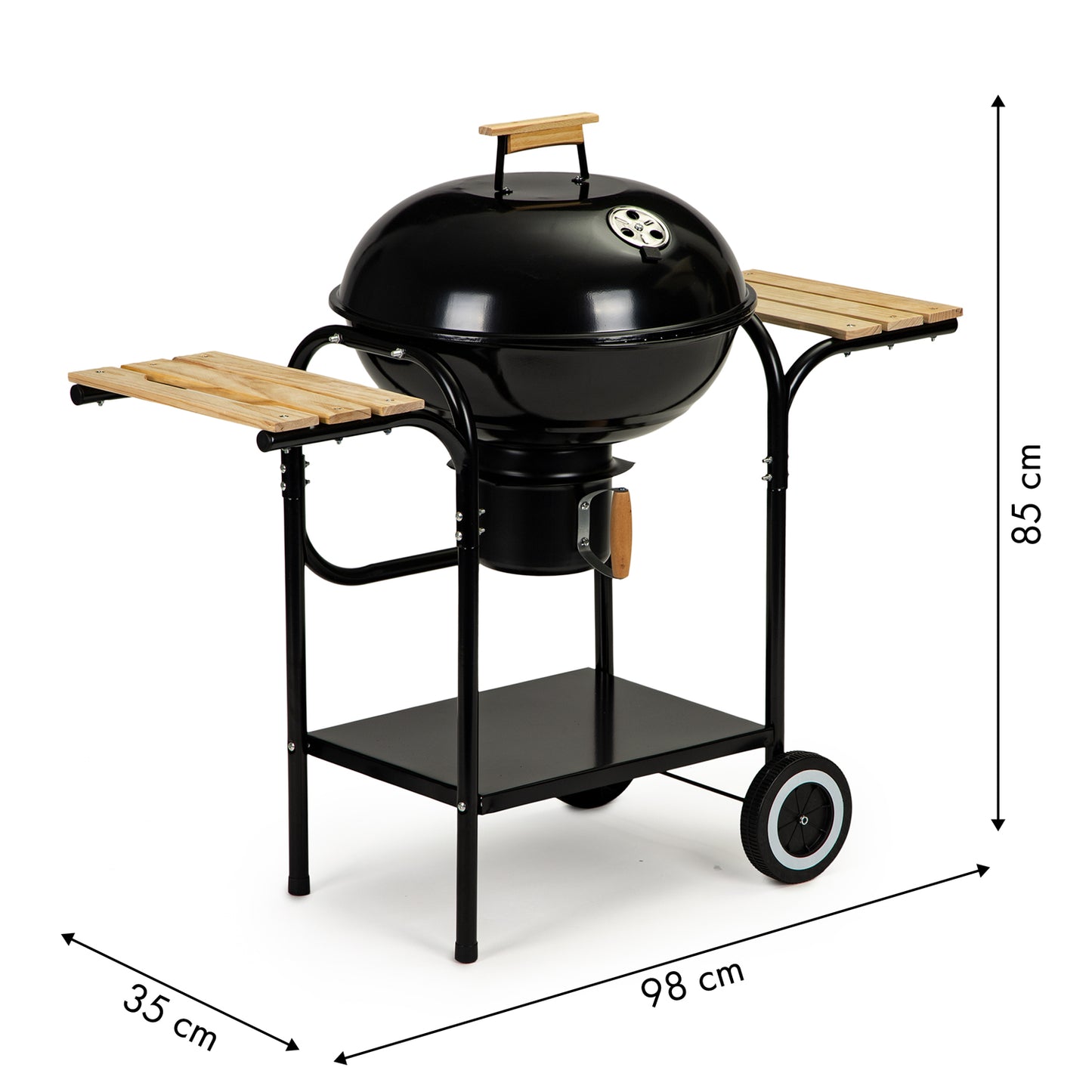 Gratar de Gradina cu Capac King Grill idealStore, Constructie Metalica Stabila, Mare Cromat 40 cm, Suport pentru Cenusa, Roti Incorporate, Sistem de Reglare al Temperaturii, Perfect pentru Terasa sau Gradina