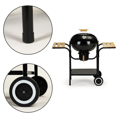 Gratar de Gradina cu Capac King Grill idealStore, Constructie Metalica Stabila, Mare Cromat 40 cm, Suport pentru Cenusa, Roti Incorporate, Sistem de Reglare al Temperaturii, Perfect pentru Terasa sau Gradina