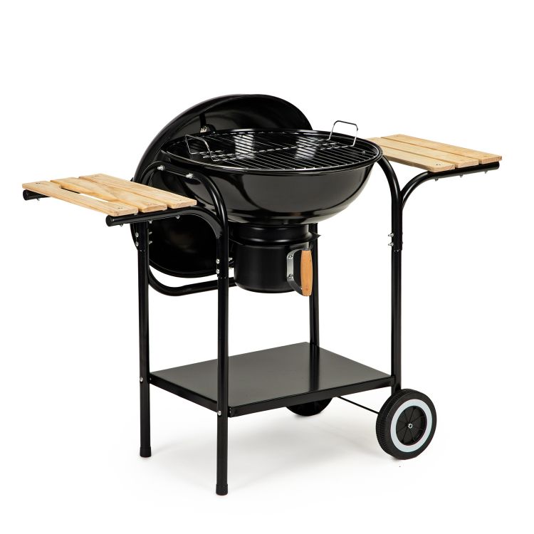 Gratar de Gradina cu Capac King Grill idealStore, Constructie Metalica Stabila, Mare Cromat 40 cm, Suport pentru Cenusa, Roti Incorporate, Sistem de Reglare al Temperaturii, Perfect pentru Terasa sau Gradina