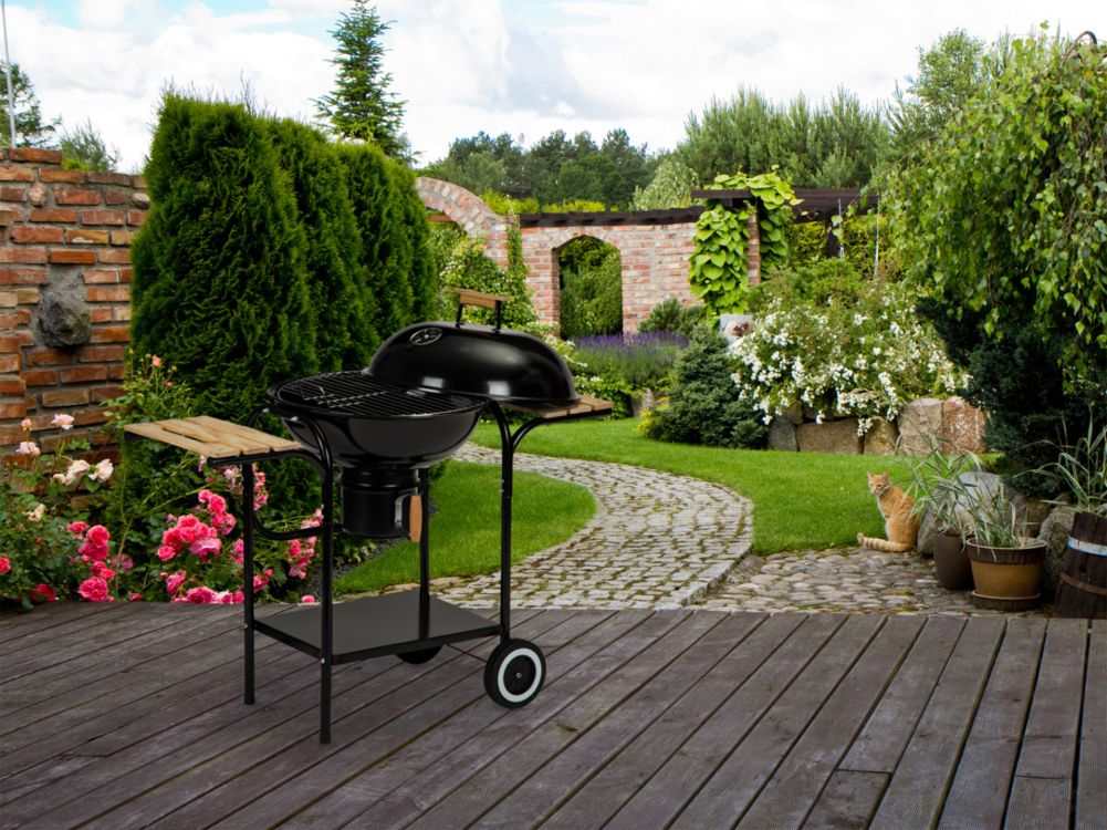 Gratar de Gradina cu Capac King Grill idealStore, Constructie Metalica Stabila, Mare Cromat 40 cm, Suport pentru Cenusa, Roti Incorporate, Sistem de Reglare al Temperaturii, Perfect pentru Terasa sau Gradina