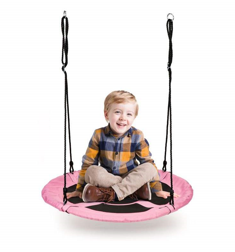 Leagan pentru copii profesional idealStore Stork's Nest, tip Cuib, Sarcina maxima 150 Kg, Diametru 95 cm, Cadru Otel, Roz