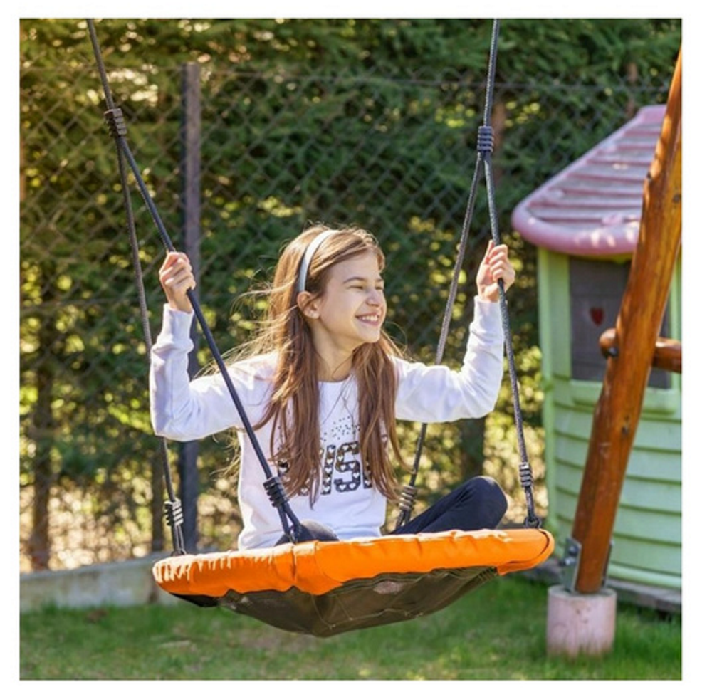 Leagan pentru copii profesional idealStore Stork's Nest, tip Cuib, Sarcina maxima 150 Kg, Diametru 95 cm, Cadru Otel, Portocaliu