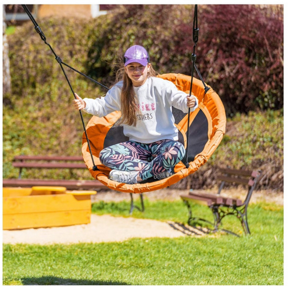 Leagan pentru copii profesional idealStore Stork's Nest, tip Cuib, Sarcina maxima 150 Kg, Diametru 95 cm, Cadru Otel, Portocaliu