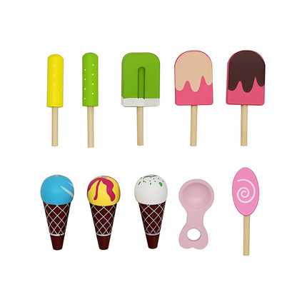 Carucior de Inghetata Sweet Cream ideal STORE, Mobil, Dimensiune 41 x 19 x 44 cm, Din Lemn de inalta calitate, Include 10 accesorii, Ajuta la dezvoltarea imaginatiei si creativitatii, Pink Edition