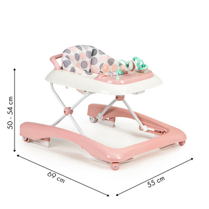 Premergator 2in1 idealStore ProfyWalker, 3 Trepte de Inaltime, Pliabil, Panou Interactiv, Roti Silicon, Scaun Moale, Siguranta Anticadere, Roz