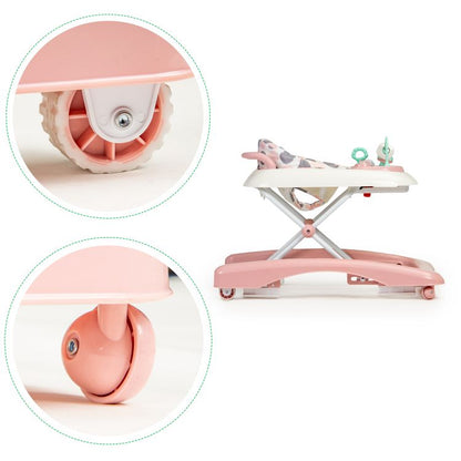 Premergator 2in1 idealStore ProfyWalker, 3 Trepte de Inaltime, Pliabil, Panou Interactiv, Roti Silicon, Scaun Moale, Siguranta Anticadere, Roz