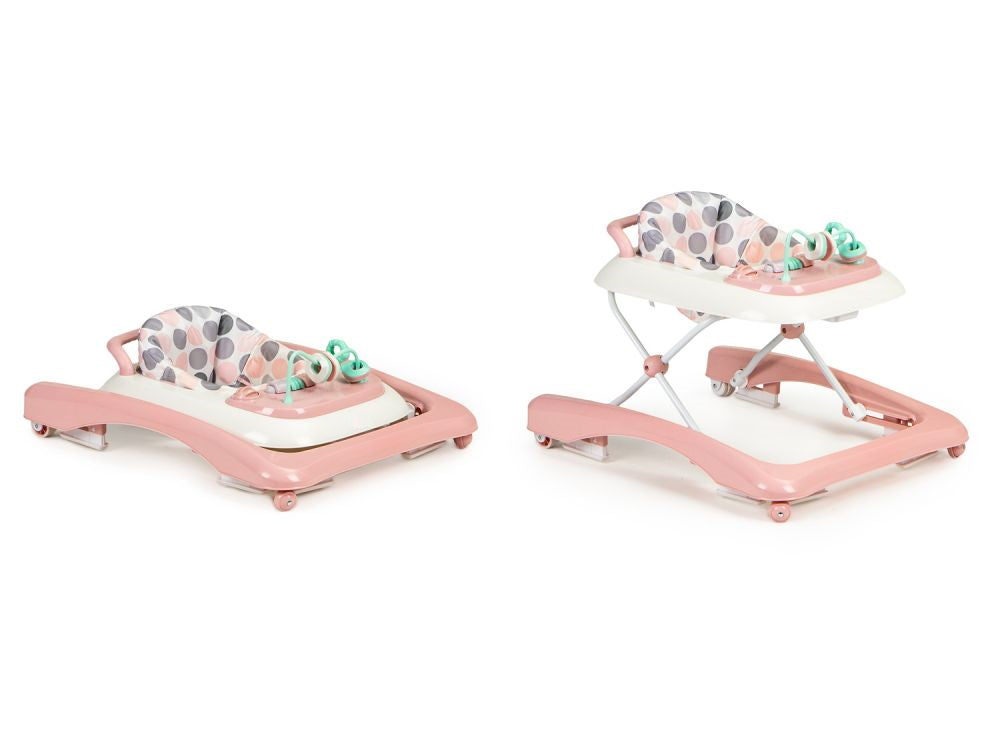 Premergator 2in1 idealStore ProfyWalker, 3 Trepte de Inaltime, Pliabil, Panou Interactiv, Roti Silicon, Scaun Moale, Siguranta Anticadere, Roz