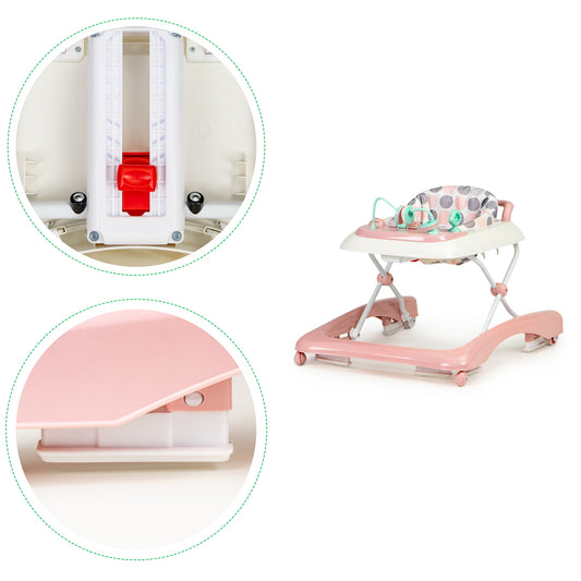 Premergator 2in1 idealStore ProfyWalker, 3 Trepte de Inaltime, Pliabil, Panou Interactiv, Roti Silicon, Scaun Moale, Siguranta Anticadere, Roz