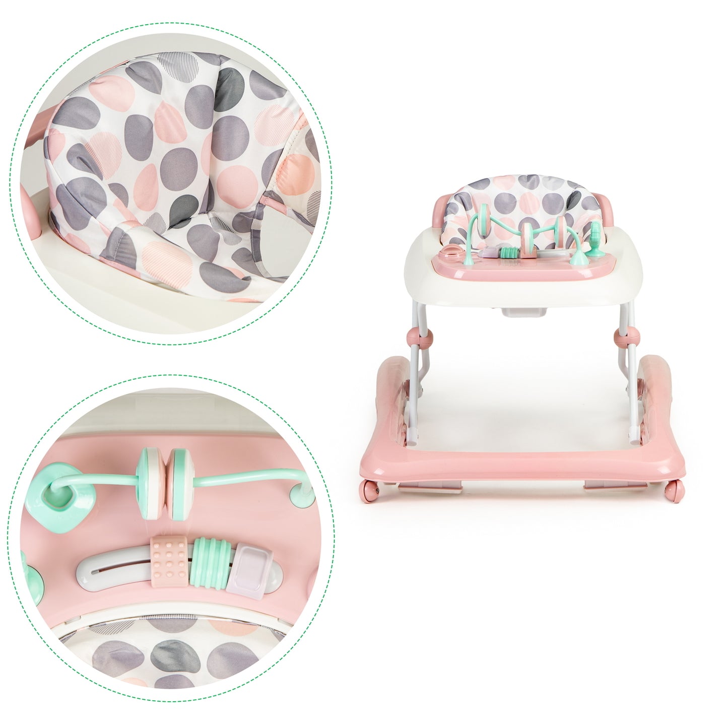 Premergator 2in1 idealStore ProfyWalker, 3 Trepte de Inaltime, Pliabil, Panou Interactiv, Roti Silicon, Scaun Moale, Siguranta Anticadere, Roz