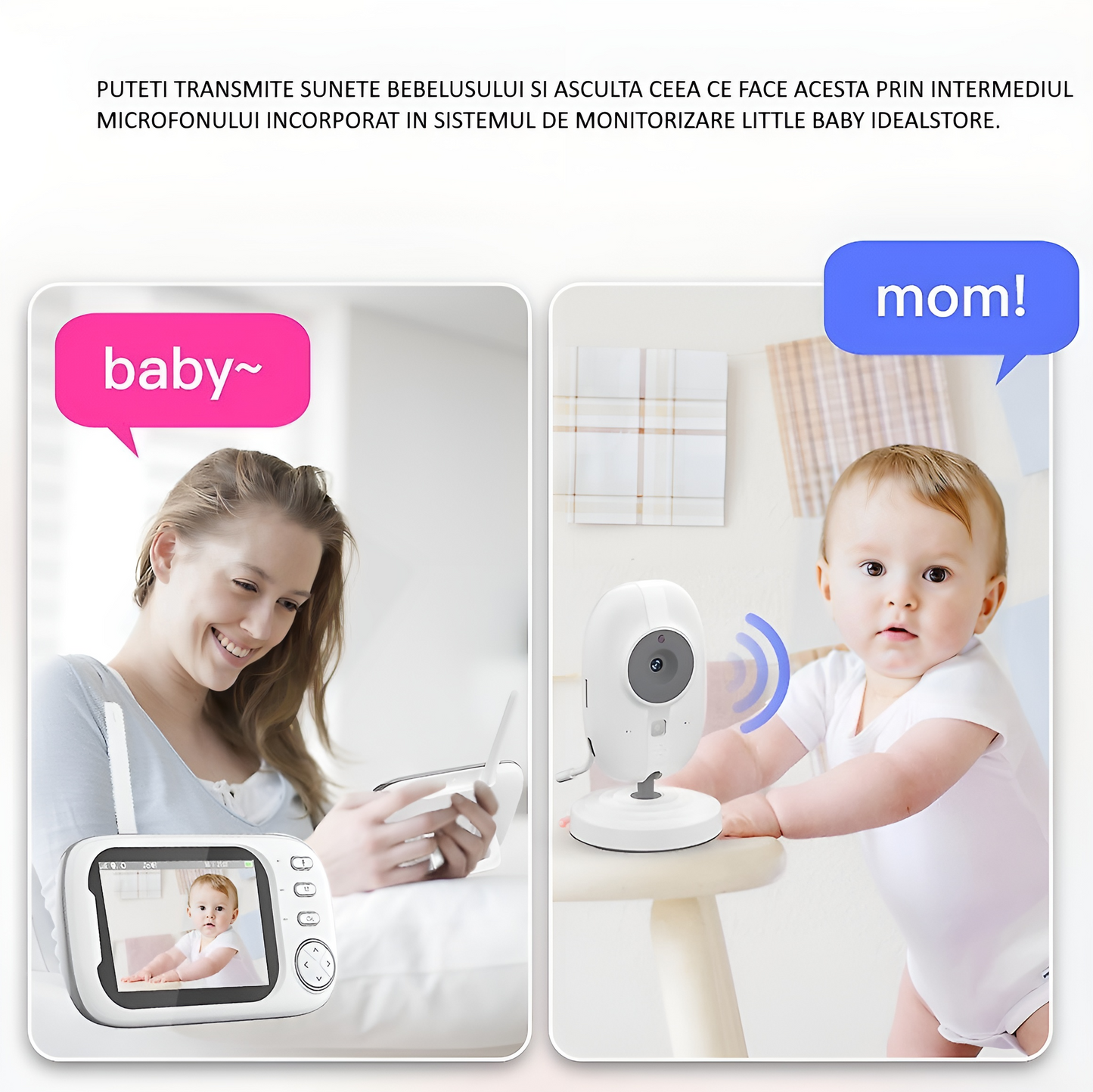 Sistem monitorizare Video si Audio pentru Bebelusi Little Baby IdealStore, Ecran HD de 3.5 inch, Monitorizare temperatura, 8 Cantece de leagan, Raza mare de actiune pana la 200m, Memento pentru alaptare, Posibilitatea de a vorbi cu copilul