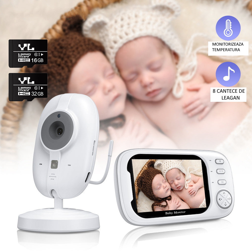 Sistem monitorizare Video si Audio pentru Bebelusi Little Baby IdealStore, Ecran HD de 3.5 inch, Monitorizare temperatura, 8 Cantece de leagan, Raza mare de actiune pana la 200m, Memento pentru alaptare, Posibilitatea de a vorbi cu copilul