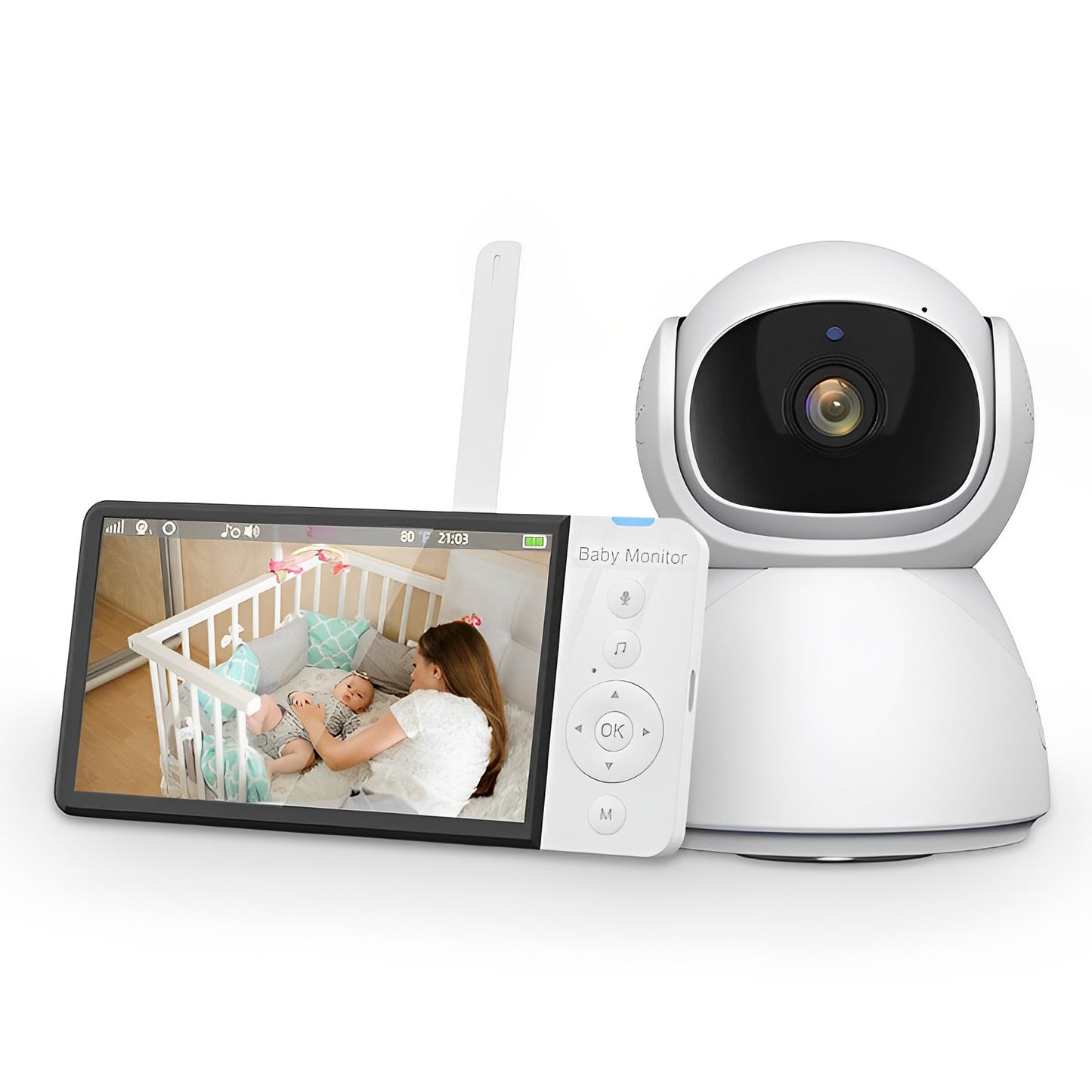 Baby Monitor IdealStore, Rotire Verticala si Orizontala, Suporta card 32 GB, Night Vision Auto, Ecran HD de 5 inch, Raza Actiune 300 m, Senzor Temperatura Ambientala, Comunicare intre cele 2 dispozitive, Sunet Clar, Cantece de Leagan, Alarma lipsa Semnal