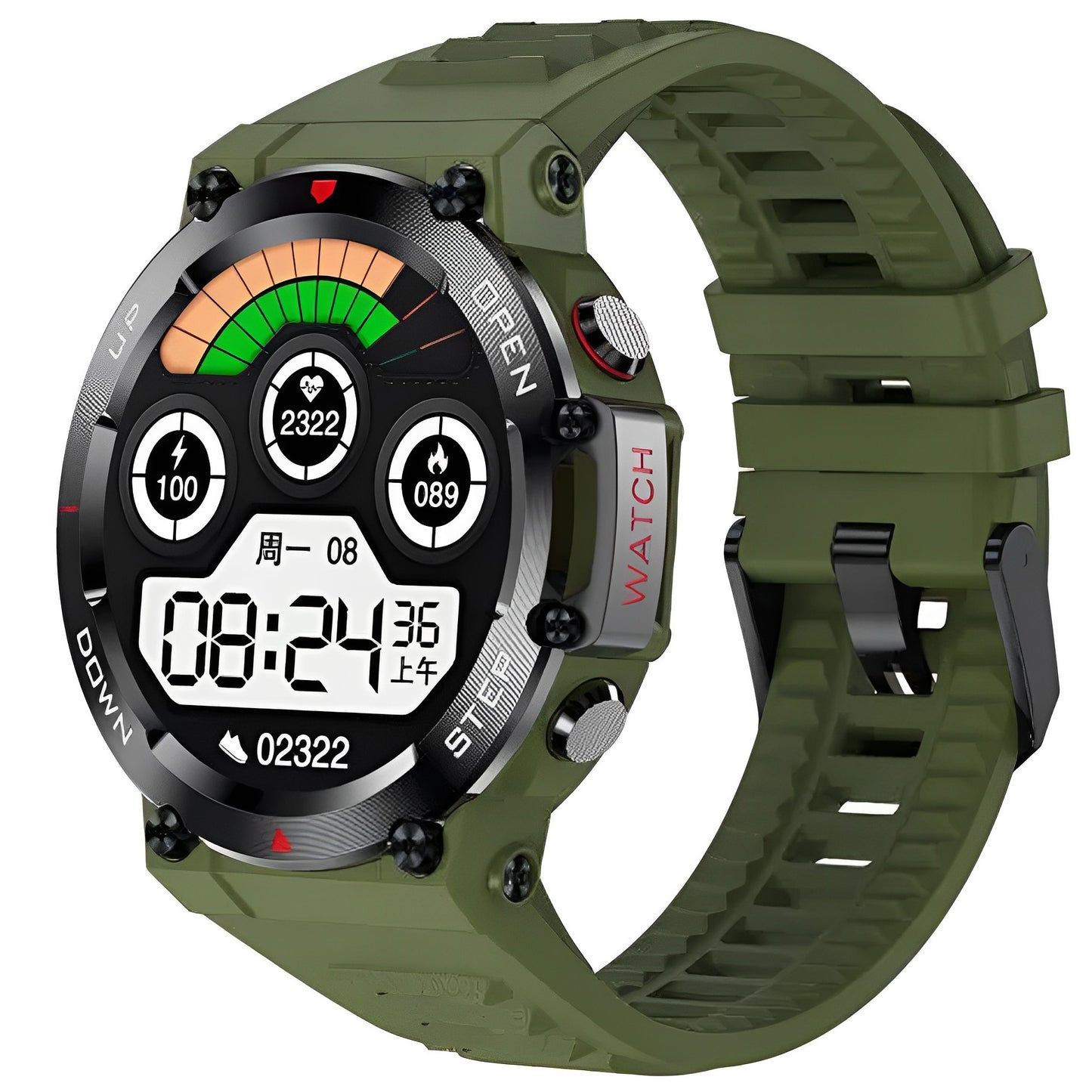 SmartWatch New PowerWatch idealSTORE, Ecran Tactil HD 1.32', Functie Preluare Apeluri, Difuzor/Microfon Integrat, Notificari Aplicatii Sociale, Masurare Tensiune Arteriala/Ritm Cardiac, Rezistent la Apa, Notificarii cu Vibratii, Culoare Verde