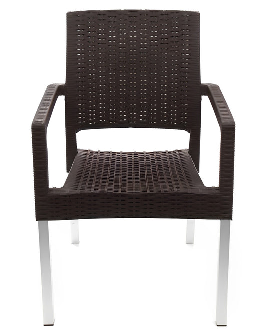 Scaun de Gradina, Terasa, idealSTORE, Structura Metalica, Polietilena, Dimensiuni 57 x 57 x 87 cm, Impletitura naturala din Ratan, Rezistent la Actiunea Factorilor Atmosferici Nocivi si a Razelor UV, Culoare Maro