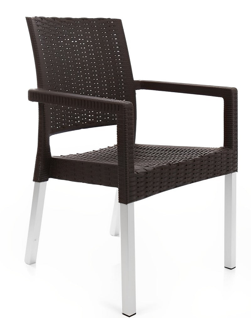 Scaun de Gradina, Terasa, idealSTORE, Structura Metalica, Polietilena, Dimensiuni 57 x 57 x 87 cm, Impletitura naturala din Ratan, Rezistent la Actiunea Factorilor Atmosferici Nocivi si a Razelor UV, Culoare Maro