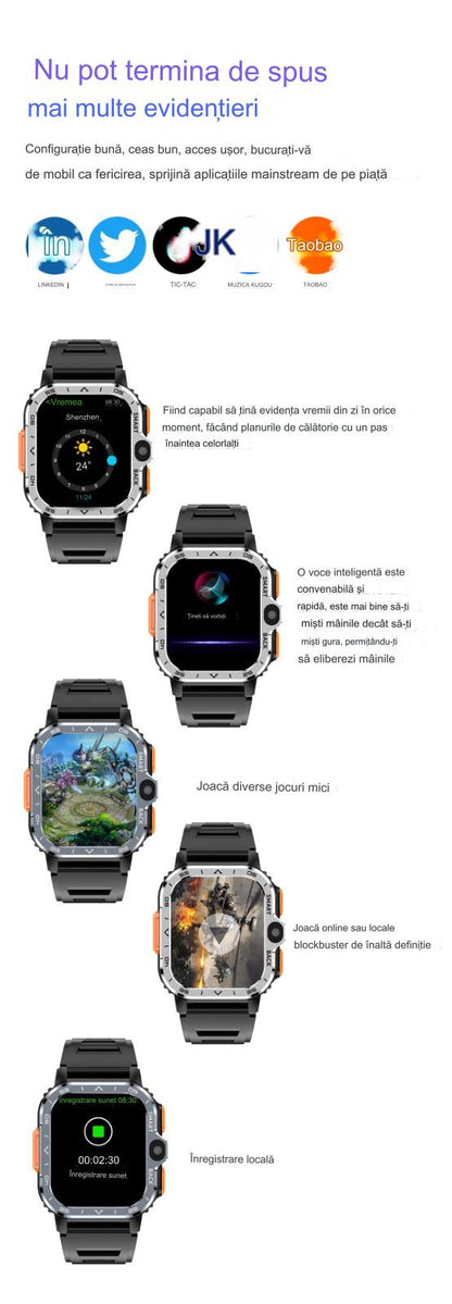 Smartwach idealSTORE ALLinONE, cu SIM, Apel, Navigatie GPS, Camera duala HD, Apel Video, Aplicatii instalate TikTok, Facebook, WhatsApp, Play Store, Chrome, Youtube, Gmail, Memorie 16 GB, mod Multi Sport, NFC