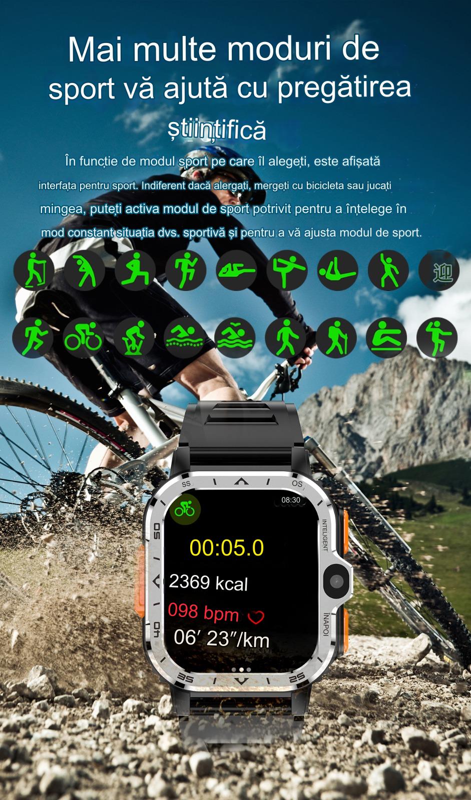 Smartwach idealSTORE ALLinONE, cu SIM, Apel, Navigatie GPS, Camera duala HD, Apel Video, Aplicatii instalate TikTok, Facebook, WhatsApp, Play Store, Chrome, Youtube, Gmail, Memorie 16 GB, mod Multi Sport, NFC