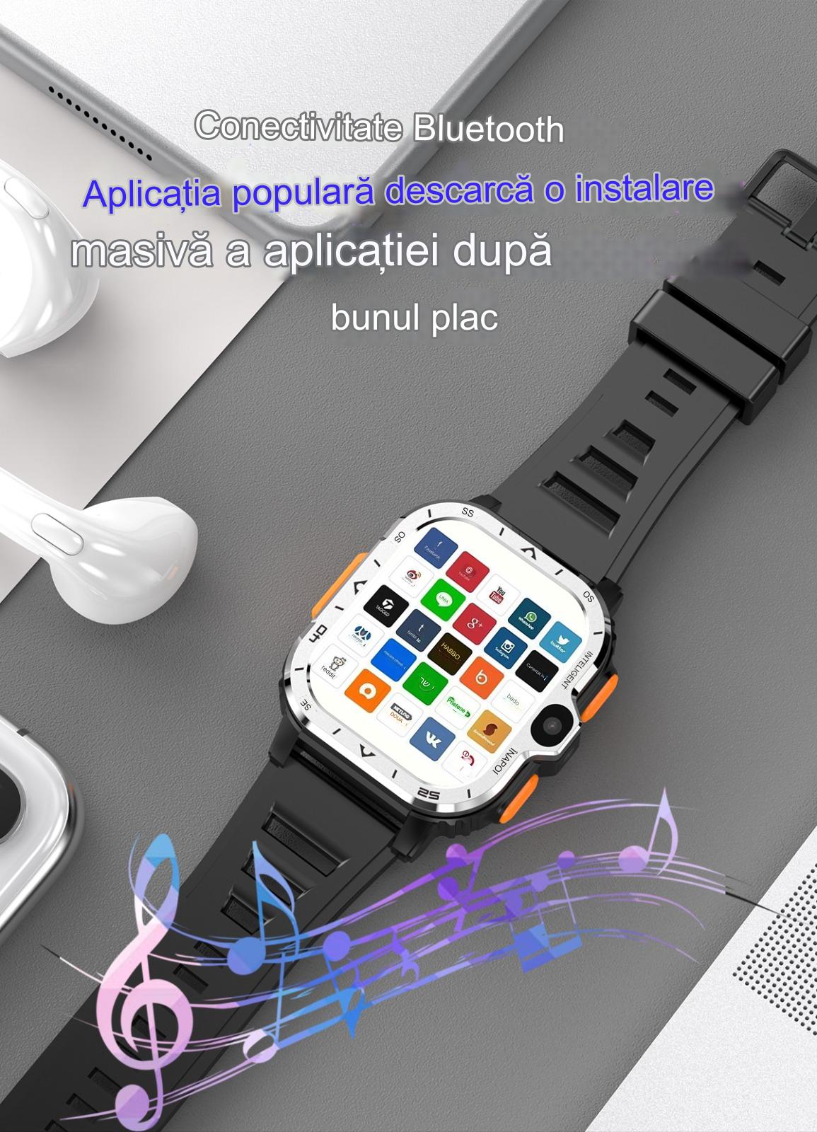 Smartwach idealSTORE ALLinONE, cu SIM, Apel, Navigatie GPS, Camera duala HD, Apel Video, Aplicatii instalate TikTok, Facebook, WhatsApp, Play Store, Chrome, Youtube, Gmail, Memorie 16 GB, mod Multi Sport, NFC