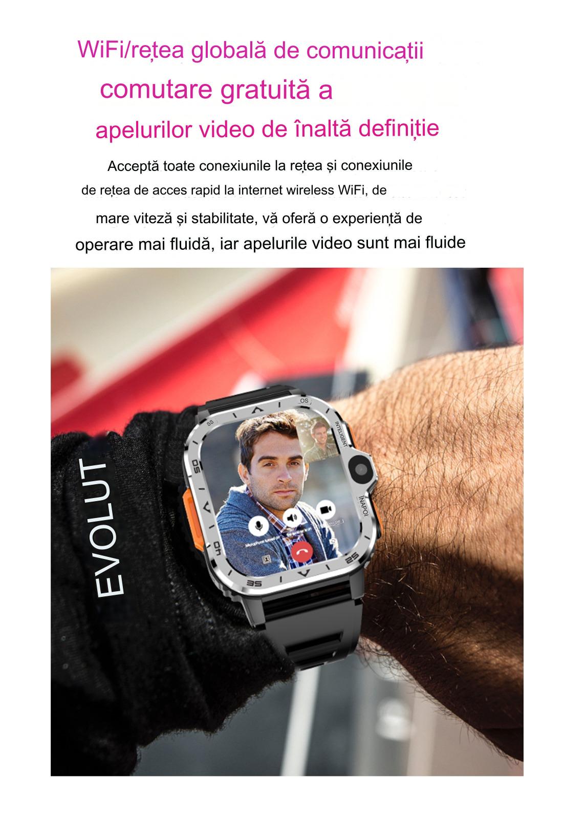 Smartwach idealSTORE ALLinONE, cu SIM, Apel, Navigatie GPS, Camera duala HD, Apel Video, Aplicatii instalate TikTok, Facebook, WhatsApp, Play Store, Chrome, Youtube, Gmail, Memorie 16 GB, mod Multi Sport, NFC