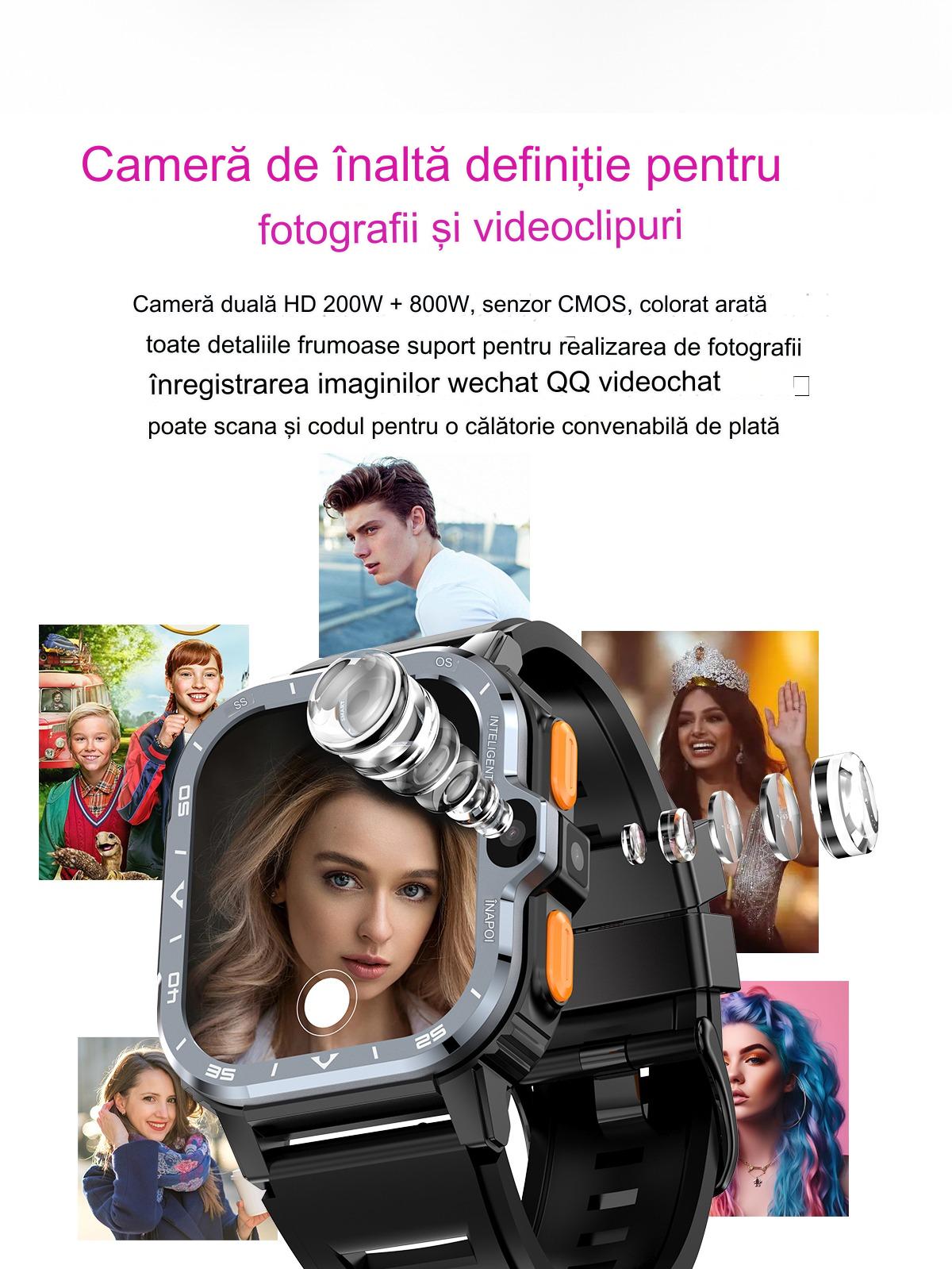 Smartwach idealSTORE ALLinONE, cu SIM, Apel, Navigatie GPS, Camera duala HD, Apel Video, Aplicatii instalate TikTok, Facebook, WhatsApp, Play Store, Chrome, Youtube, Gmail, Memorie 16 GB, mod Multi Sport, NFC