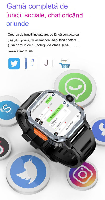 Smartwach idealSTORE ALLinONE, cu SIM, Apel, Navigatie GPS, Camera duala HD, Apel Video, Aplicatii instalate TikTok, Facebook, WhatsApp, Play Store, Chrome, Youtube, Gmail, Memorie 16 GB, mod Multi Sport, NFC