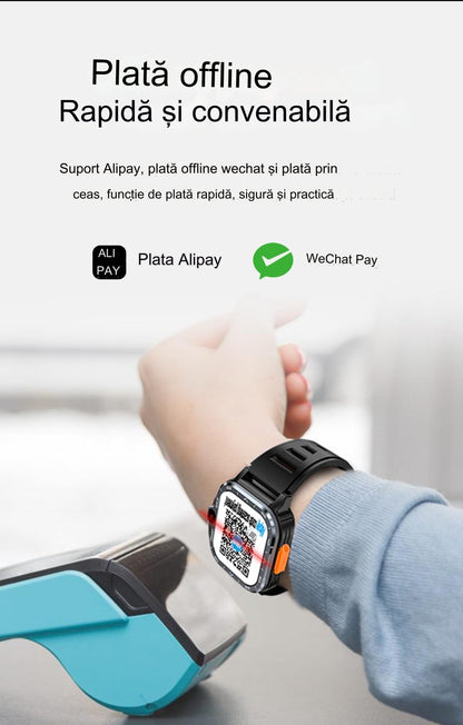 Smartwach idealSTORE ALLinONE, cu SIM, Apel, Navigatie GPS, Camera duala HD, Apel Video, Aplicatii instalate TikTok, Facebook, WhatsApp, Play Store, Chrome, Youtube, Gmail, Memorie 16 GB, mod Multi Sport, NFC